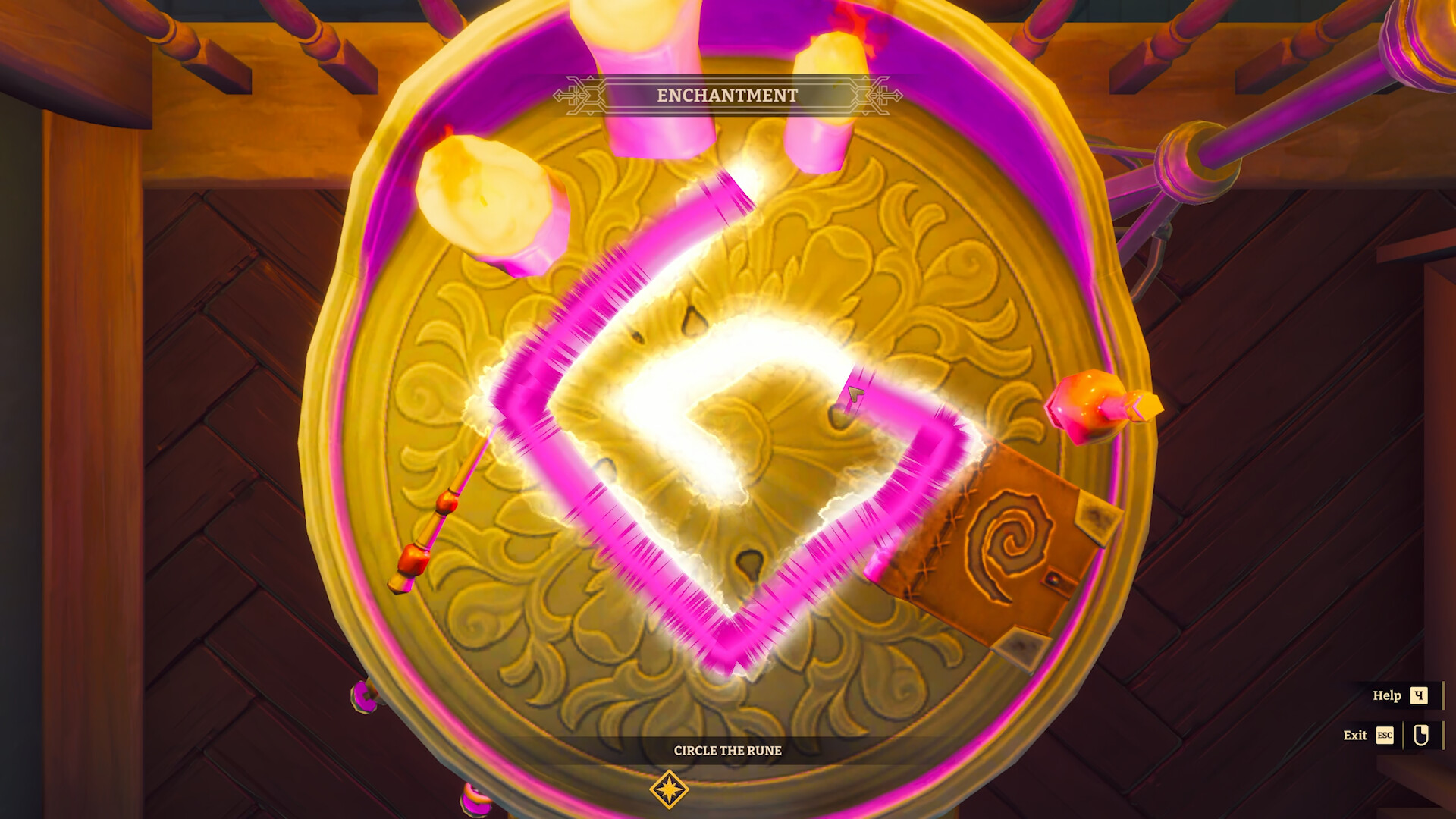 Tracing a glowing rune at an enchantment table